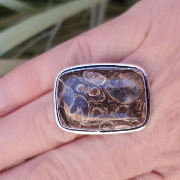 New Turritella Agate Fossil 925 Silver Ring. - Picture 3 of 15